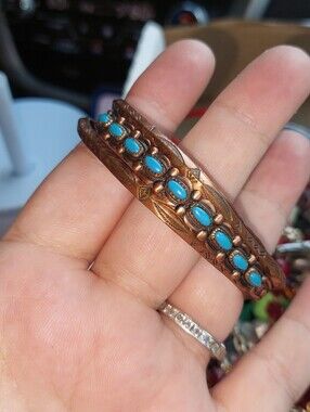 Copper Turquoise Stone Bangle Bracelet Cuff- Women Jewelry